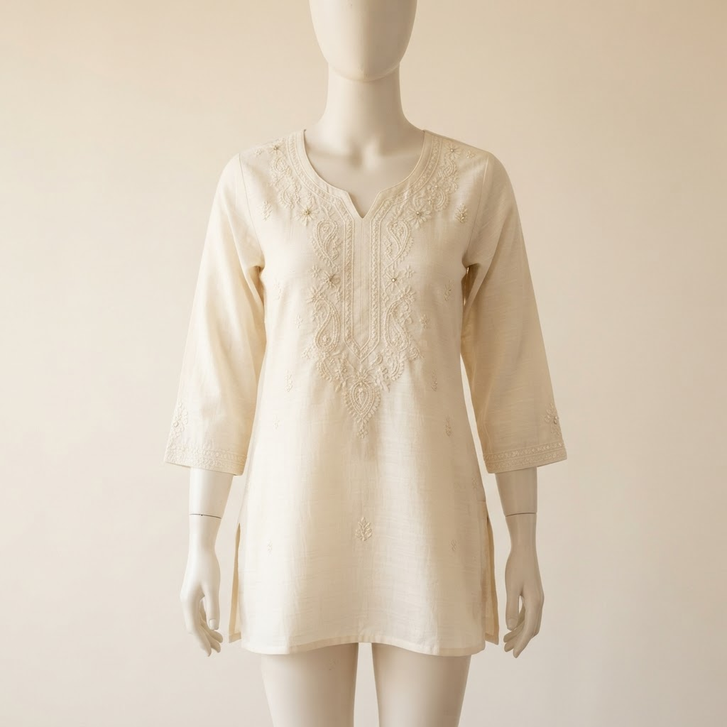 Cotton V-Neck Kadhai Short Kurti